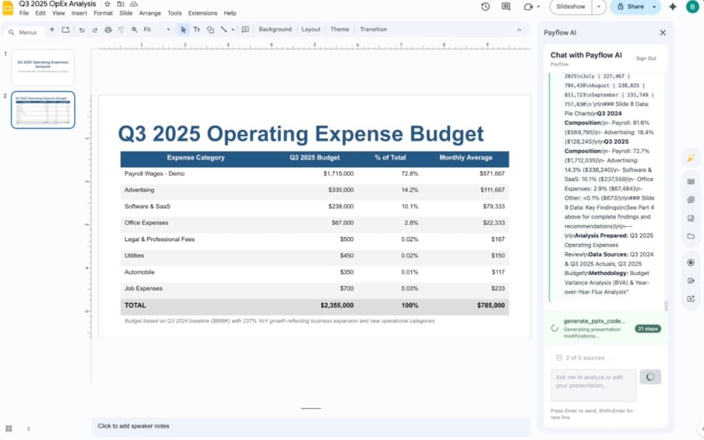 Agent thoughts streaming in Google Slides